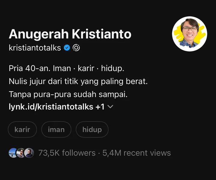 Profil Threads Anugerah Kristianto: 73,5K followers, 5,4M recent views
