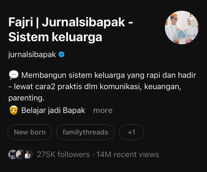 Profil Threads Fajri Jurnalsibapak: 275K followers, 14M recent views