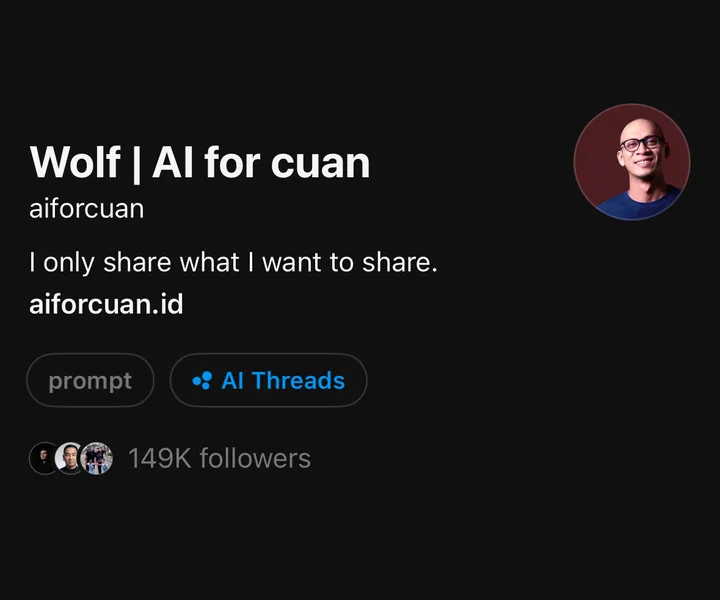 Profil Threads Wolf, AI for cuan: 149K followers